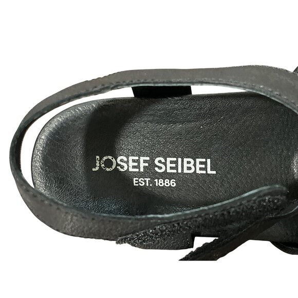 Josef Seibel Espadrille Sandals Black Leather Open Toe Wedge Size 39 / US 8-8.5 - Picture 4 of 10